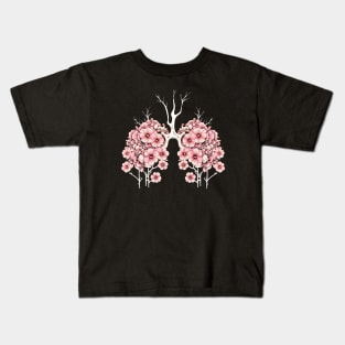 Vibrant pink anemones growing on the lungs, lungs cancer awareness, respiratory therapist Kids T-Shirt